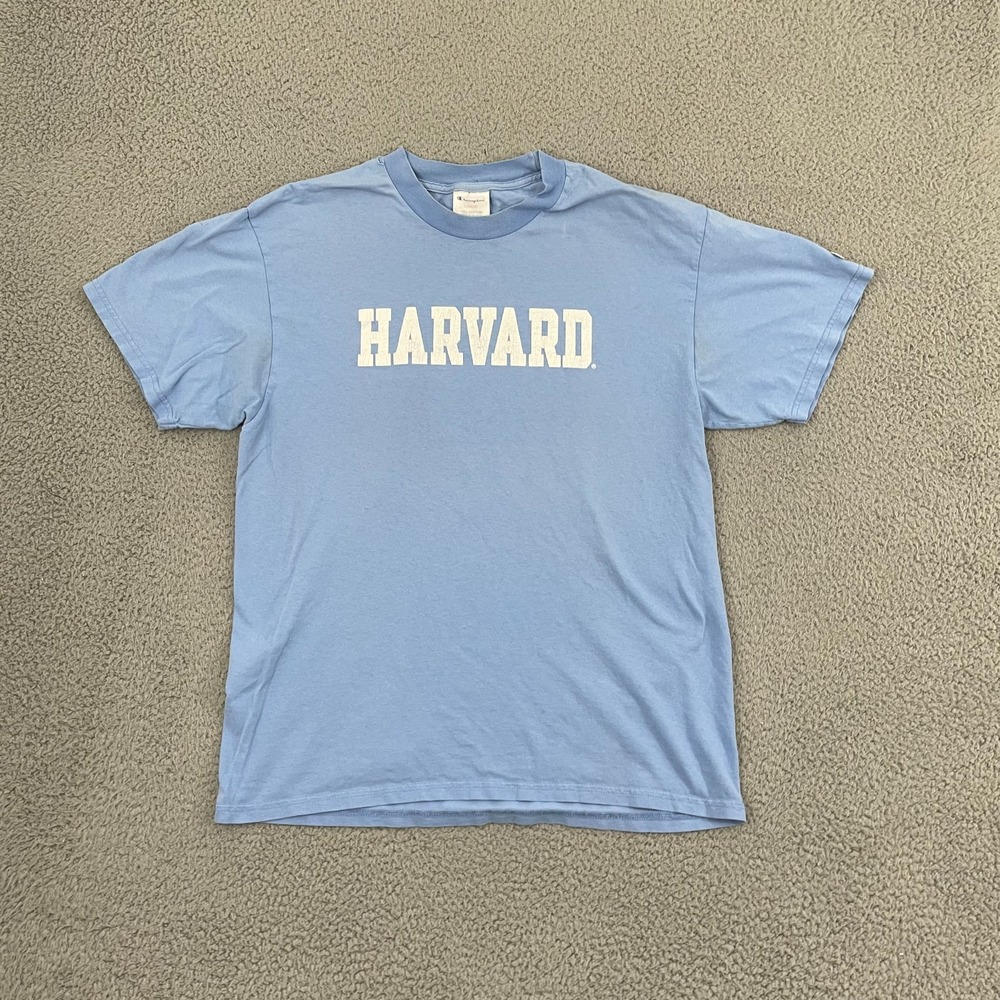 Vintage Harvard T-Shirt Mens Medium Blue Champion Collegiate Short Sleeve